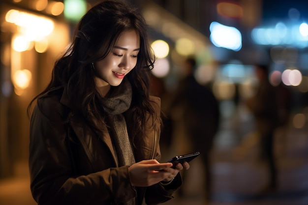 Beautiful young woman looking at cell phone