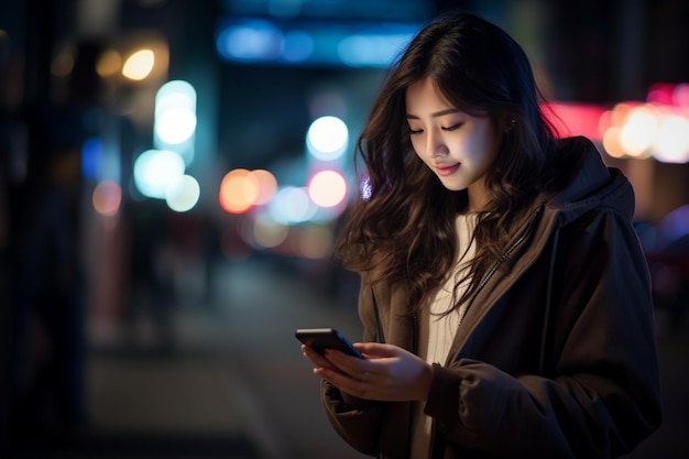 Beautiful young woman looking at cell phone