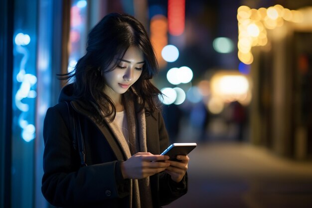 Beautiful young woman looking at cell phone