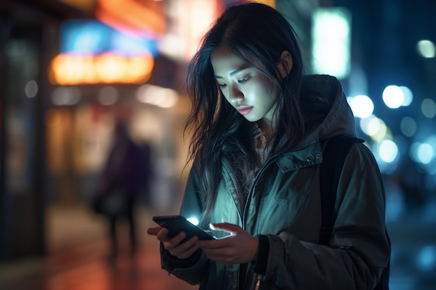 Beautiful young woman looking at cell phone