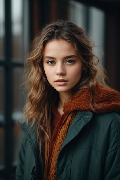 Красивая молодая женщина модель зимней одежды 2024 макет