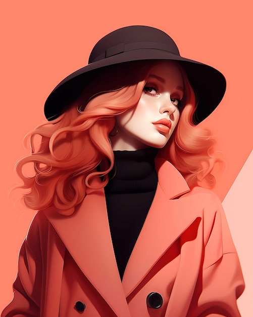 A Beautiful young woman in pink coat and hat