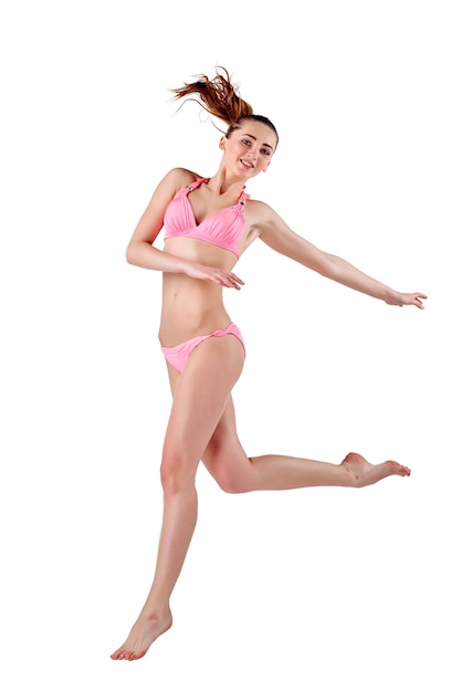 Beautiful young woman in pink swimwear