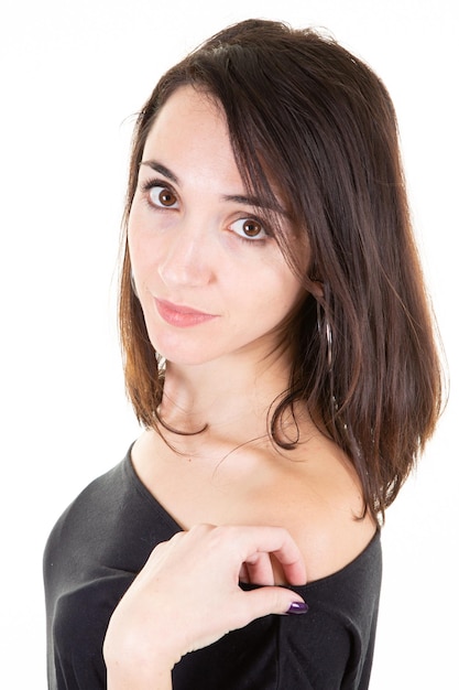 Beautiful young woman portrait attractive face in white background