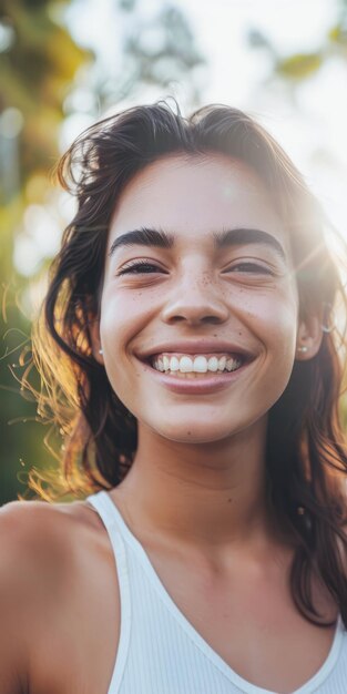 Foto ritratto di una bella giovane donna con la luce mattutina