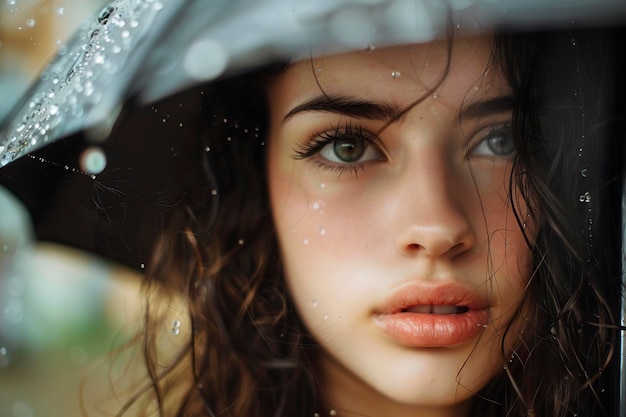 Прекрасная молодая женщина под дождем