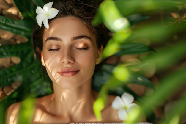 Foto una bella giovane donna che si rilassa con un massaggio in spa.