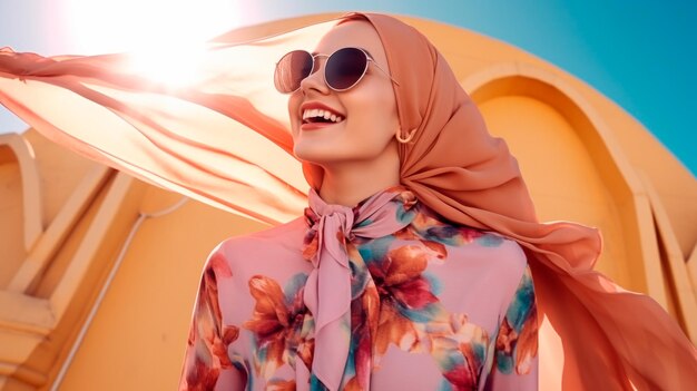 Beautiful young woman in a scarf and sunglasses fashion model in the autumn park fashion portrait