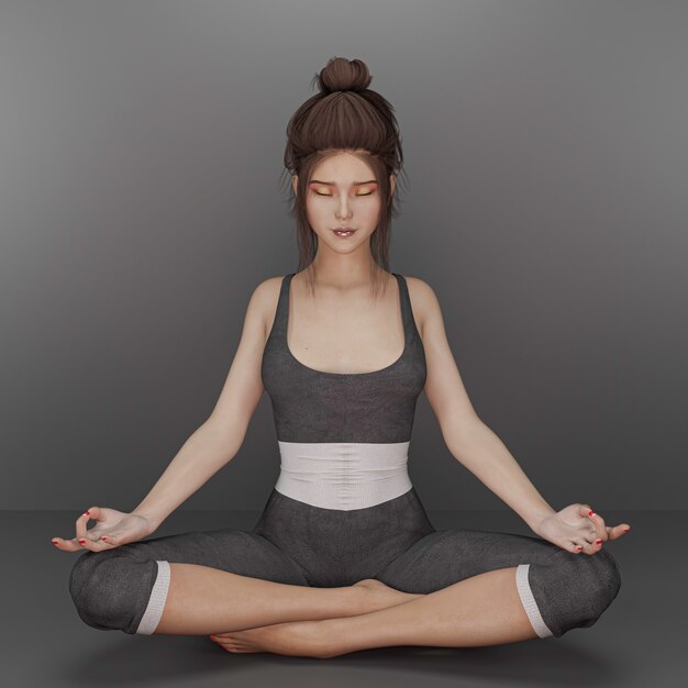 Красивая молодая женщина, сидя в положении йоги и медитируя с траекторией клипа.