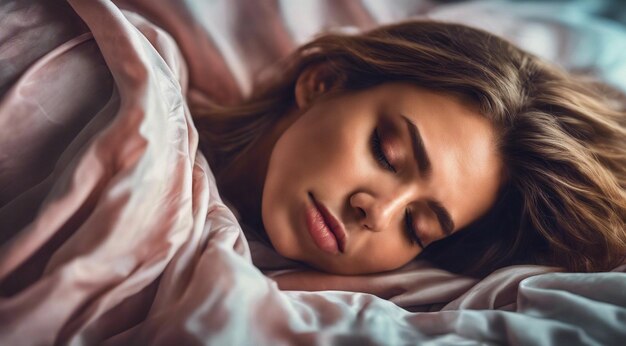 Beautiful young woman sleeping in bed pretty young woman sleeping wraped with a bedsheet