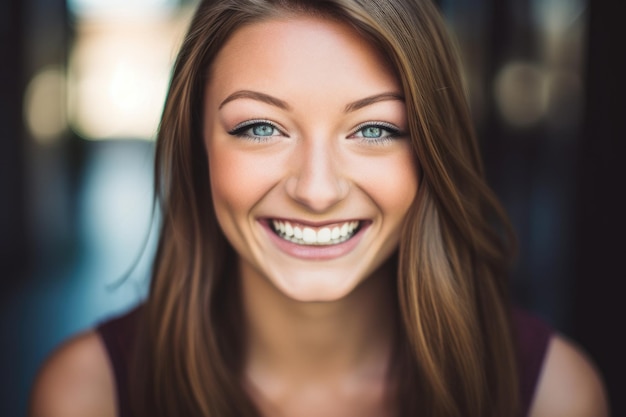 A beautiful young woman smiling at the camera created with generative ai