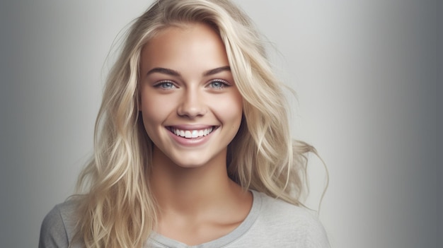Photo beautiful young woman smiling looking into camera