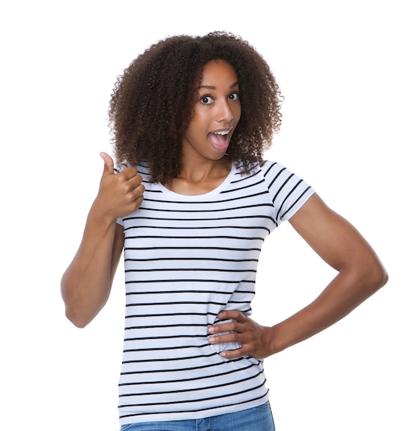 Beautiful young woman smiling with thumbs up