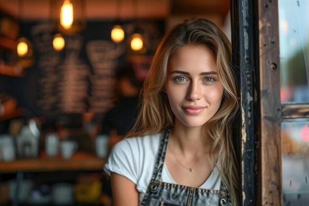 Beautiful Young Woman Standing Next to a Window