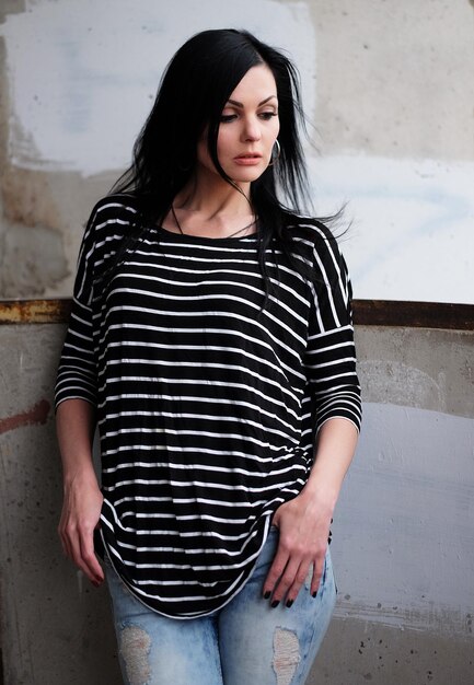 Beautiful young woman in a striped Tshirt