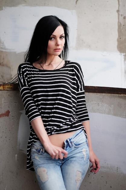 Beautiful young woman in a striped Tshirt