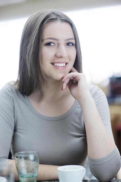 beautiful young woman student portrait while relax on coffee break