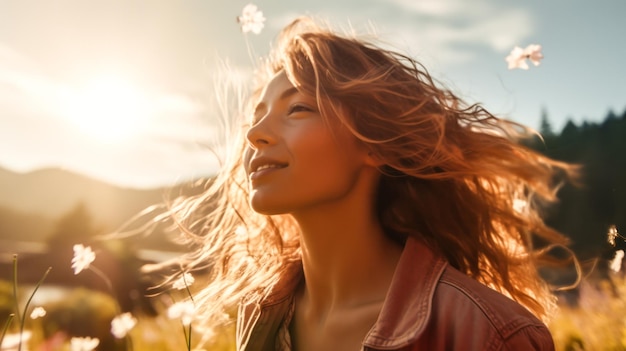 Beautiful Young Woman and the Sun Capturing Lens FlareInfused Outdoor Images