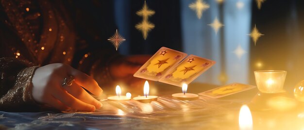 Foto bella giovane donna tarot indovina con carta tarot