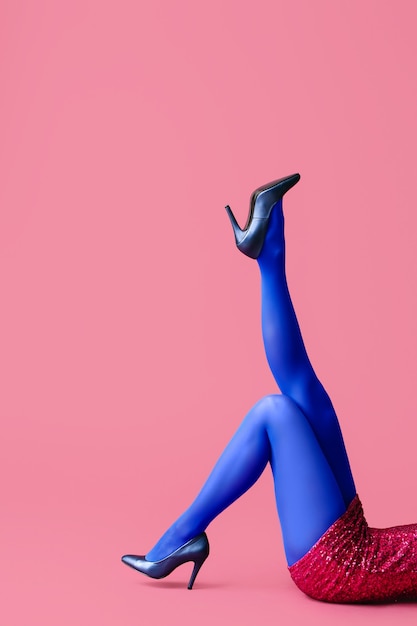 Beautiful young woman in tights on color background