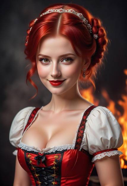 Photo beautiful young woman in traditional bavarian costume with red hair