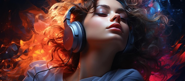 Beautiful young woman using headphones