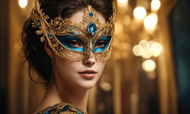 Beautiful young woman in a Venetian mask at the masquerade ai generative