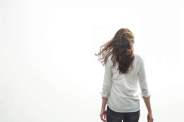 Beautiful Young Woman Walking in Isolated White Background