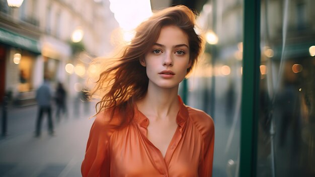 a beautiful young woman walking in the streets of Bordeaux