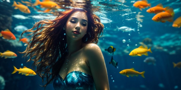 A beautiful young woman in the water