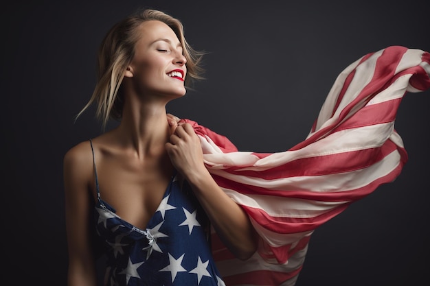 Foto bella giovane donna che indossa una sciarpa bandiera americana