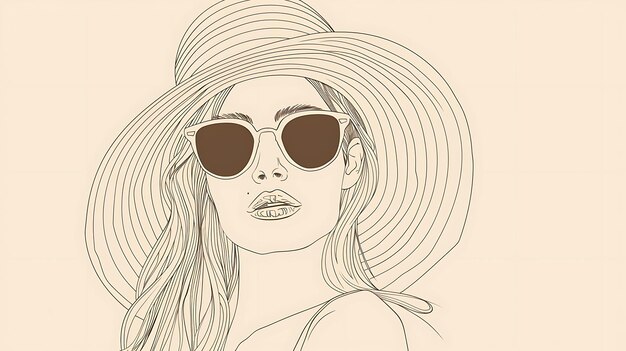 Beautiful young woman wearing a hat and sunglasses She has long flowing hair and a confident expression on her face