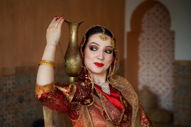 Beautiful young woman wearing sari