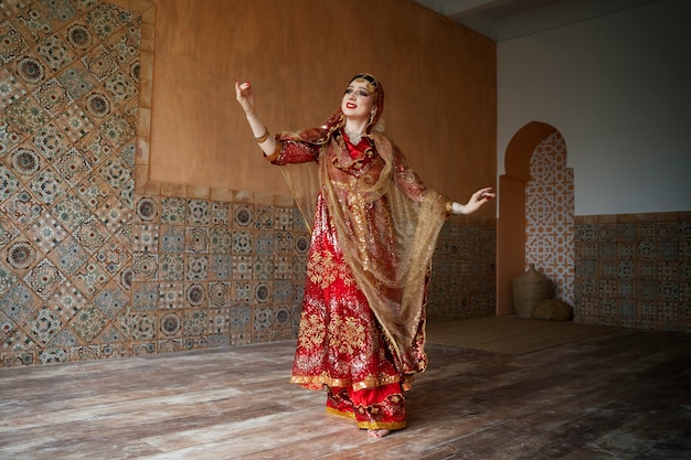 beautiful young woman wearing sari