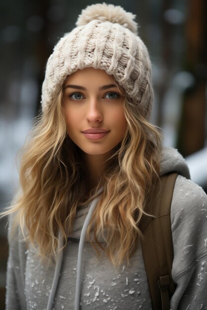 Beautiful young woman in winter clothes created with generative AI