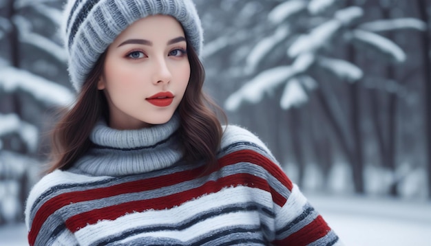 Beautiful young woman in winter forest Beauty fashion Optics