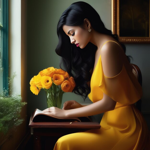 beautiful young woman with book