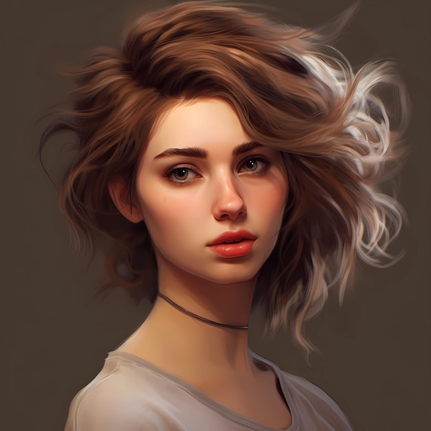 Photo beautiful and young woman with brown short hair ai generative