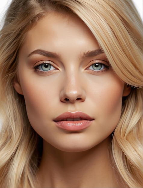 白い背景の清潔な新鮮な肌を持つ美しい若い女性 顔のケア 顔の治療