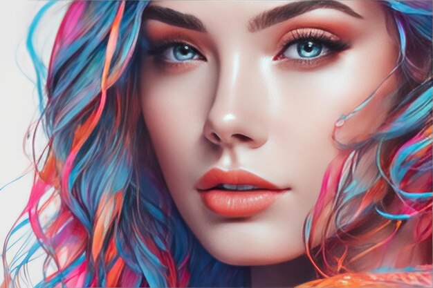 beautiful young woman with colorful hair and makeup beautiful young woman with colorful hair and mak