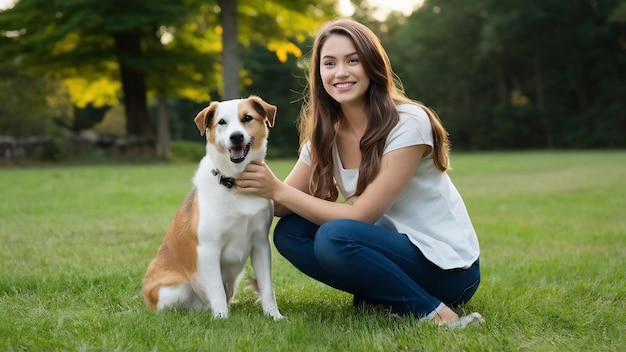 Beautiful young woman with dog