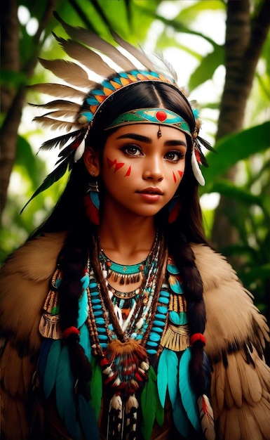 Premium AI Image | Beautiful Native American woman with feathers on her ...