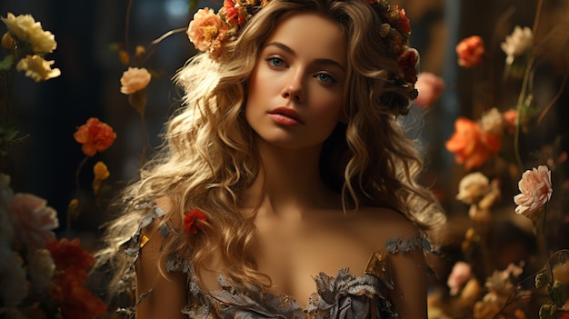 Beautiful young woman with floral wreath