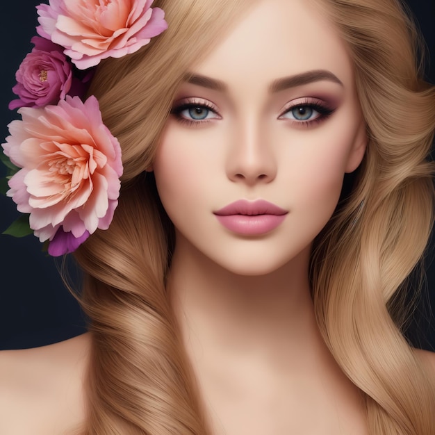 beautiful young woman with flowers Beauty industry Advertising of cosmetics and perfumes