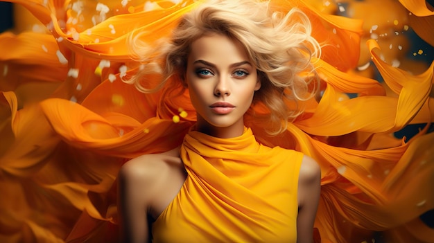 Beautiful young woman with flowers and cosmetics Concept on the theme of beauty