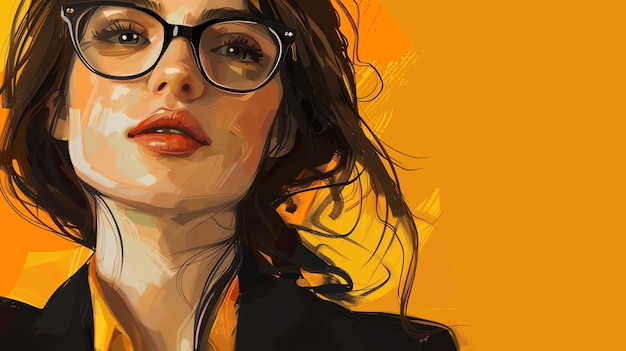 Photo a beautiful young woman with long brown hair and red lips is wearing glasses she is looking at the viewer with a serious expression