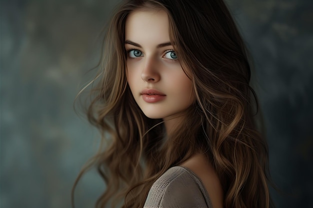 Beautiful Young Woman with Long Hair Portrait