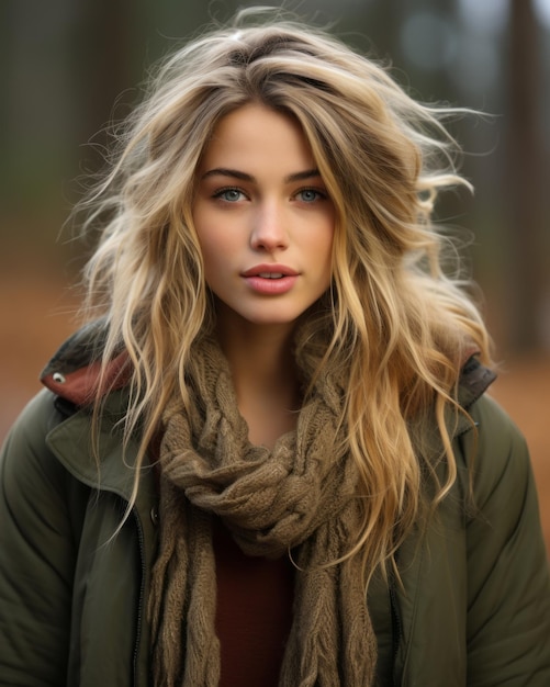 Premium Photo | A beautiful young woman with long hair and a scarf