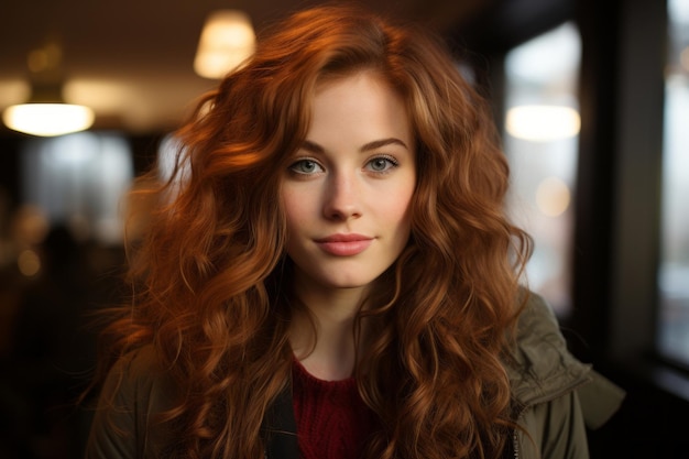 Красивая молодая женщина с длинными рыжими волосами