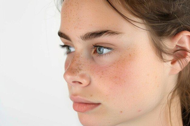 Beautiful young woman with perfect skin on white background